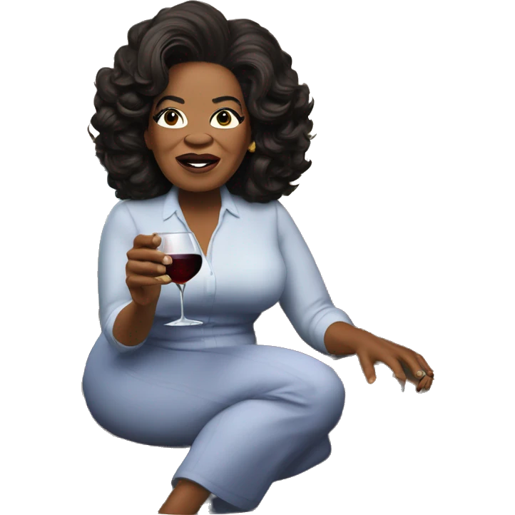 Oprah Winfrey mad and drinking a bottle of wine while watching TV emoji