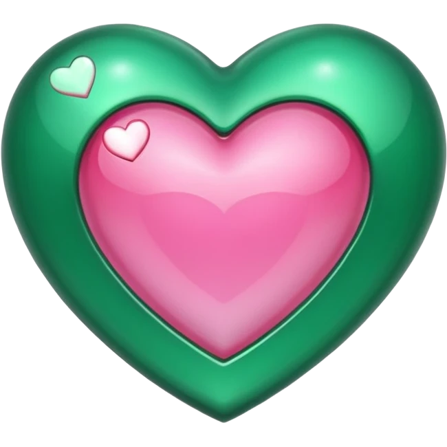 emerald heart with one mini pink heart inside of it  emoji