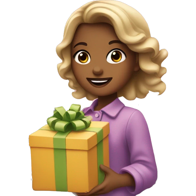 girl holding gifts in her hands against the backdrop of the Eiffel Tower emoji