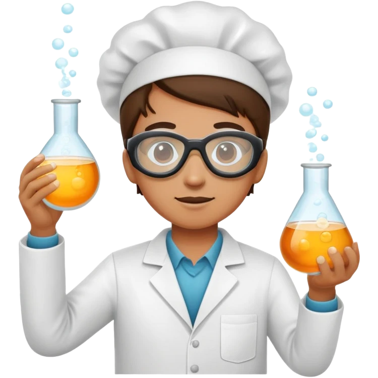person doing a science experiment wearing lab goggles and holding a bubbling beaker emoji