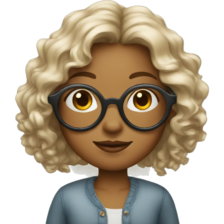 A girl with warm tonebwavy hairs wearing circle specs emoji