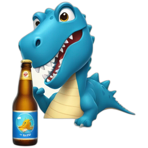 Dinosaur with a “estrella de galicia” beer bottle emoji