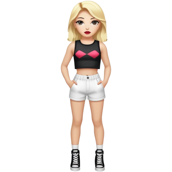 Full body white teenage girl with blonde hair, heavy makeup, big lips, crop top and choni style clothing emoji