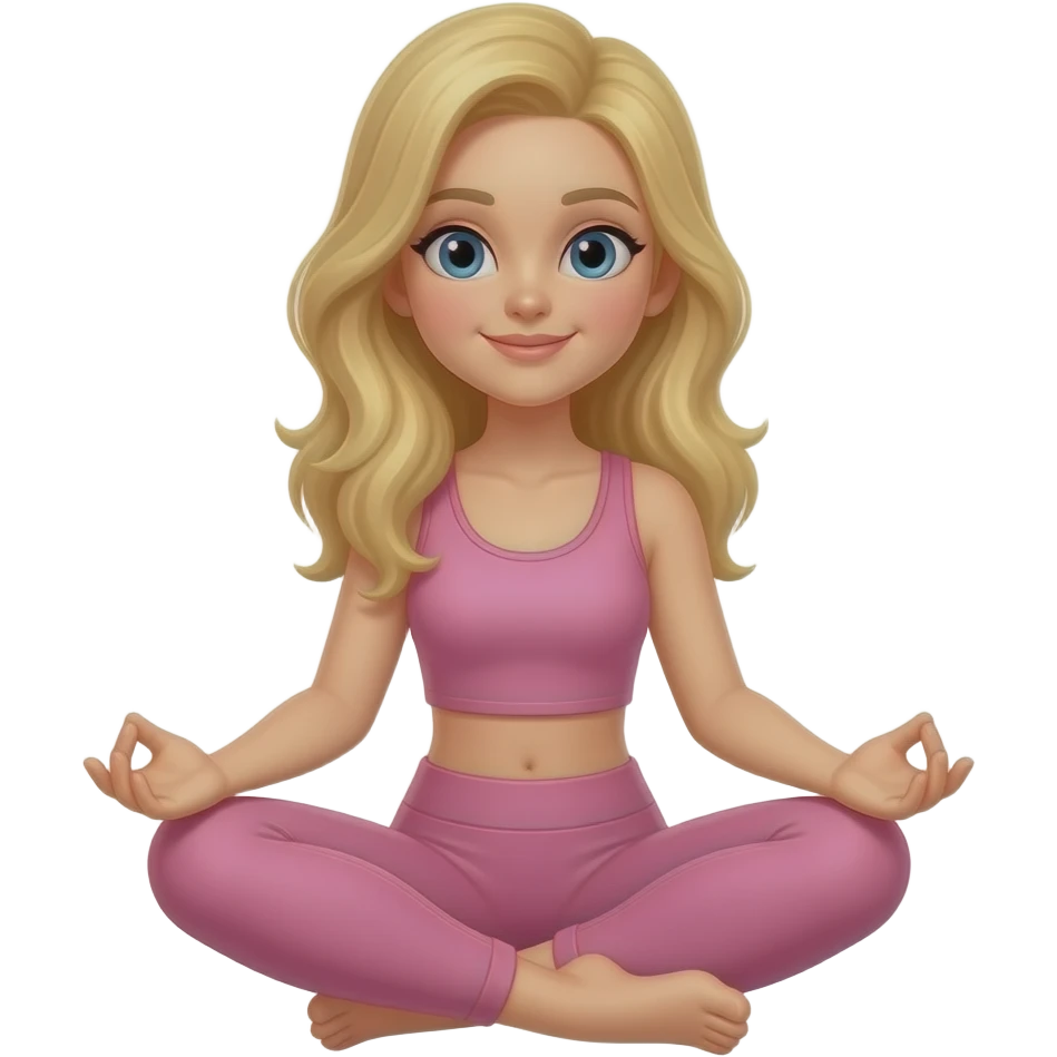 beautiful blonde girl meditating in pink top and leggings emoji