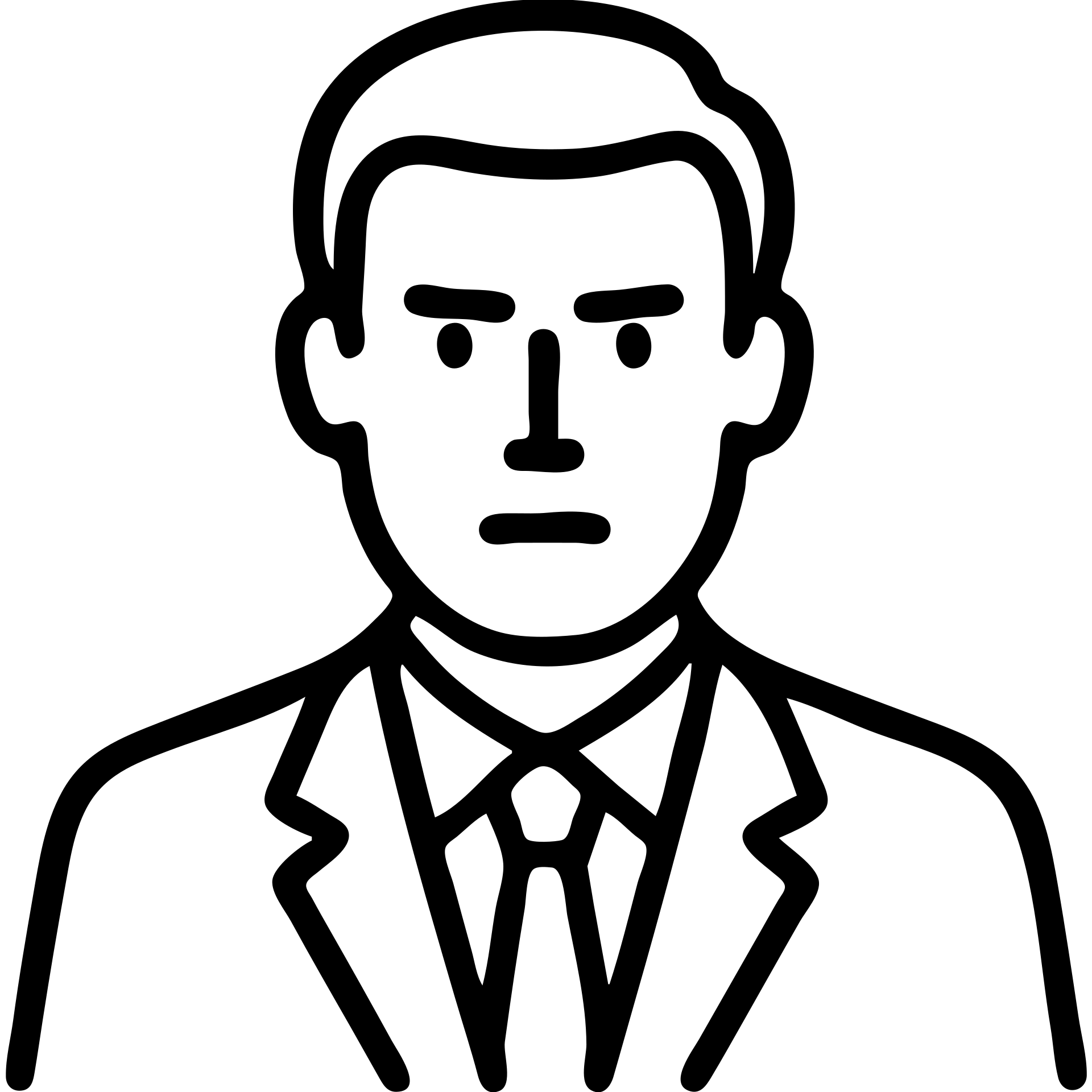 Simple outline of a man in suit with short hair, serious expression emoji