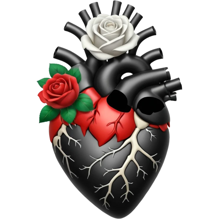 Black anatomical heart with white rose on top without leaves  emoji