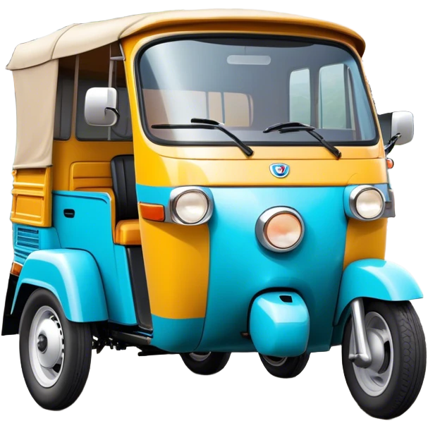 Cinematic Realistic Tuk Tuk Emoji, depicted as a vibrant iconic three-wheeled vehicle with bold colors and a compact design, rendered with crisp textures and dynamic urban lighting that captures its quintessential Thai charm. emoji