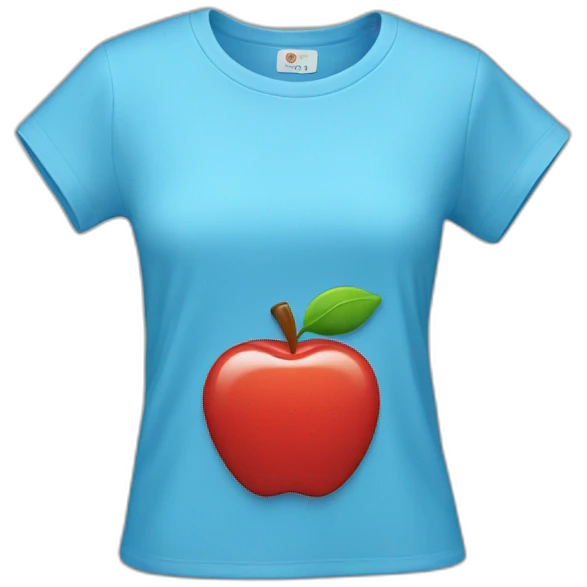blue femlae T shirt with a red apple logo  emoji