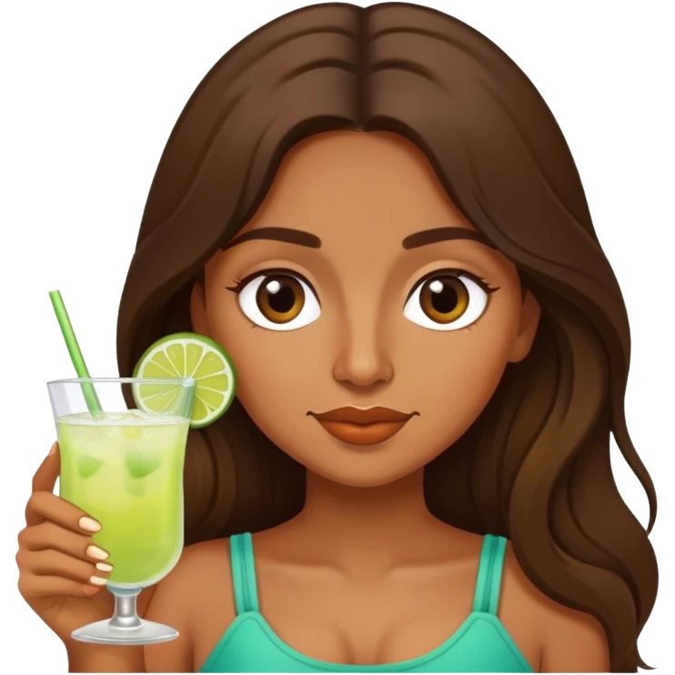Long-brown-hair-brown Girl drinking margarita emoji