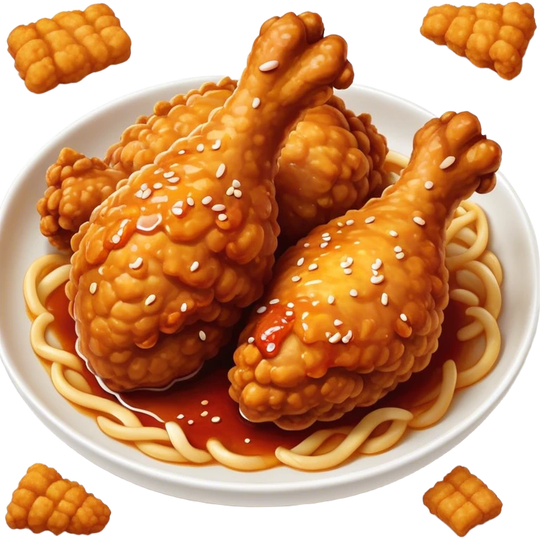 Cinematic Realistic Korean Fried Chicken Dish Emoji, depicted as crispy, golden-fried chicken glazed in a tangy sauce rendered with detailed textures and vibrant, dynamic lighting. emoji