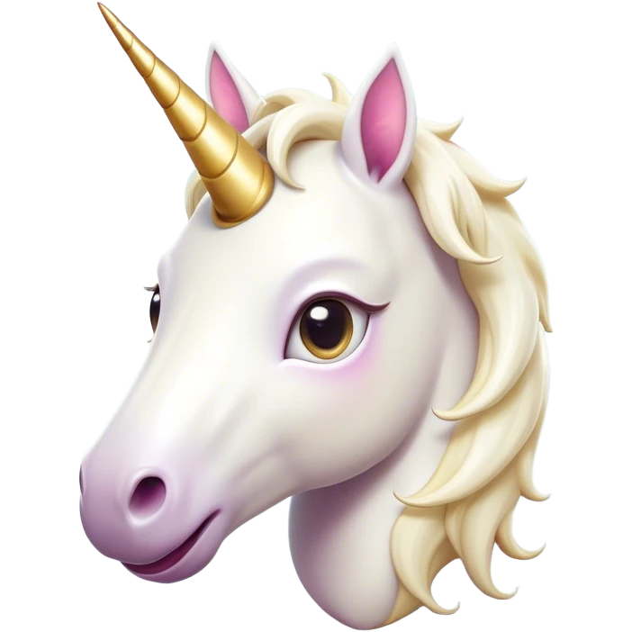 Cinematic Comical White Unicorn Portrait Emoji, Head tilted dramatically with an exaggeratedly amused expression, featuring a slender, radiant form with a playfully sparkling horn and wide, comically expressive eyes full of enchanting disbelief, Simplified yet hilariously expressive features, highly detailed, glowing with a slightly sassy magical glow, high shine, dramatic yet playful, stylized with an air of cheeky mythic mischief, soft glowing outline, capturing the essence of a meme-worthy white unicorn that looks ready to prance its way into viral fame! emoji