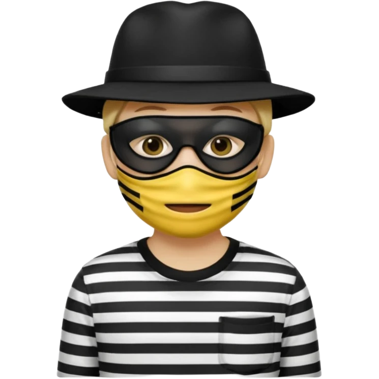 Shrugging shoulders emoji but wearing cliche robber outfit not holding any money, emoji yellow skin tone emoji