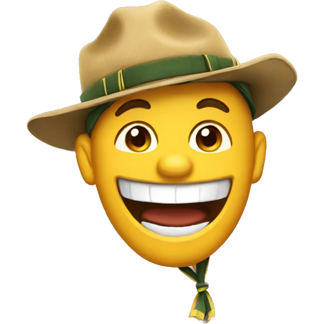 Yellow scout  emoji laughing out loud wearing a scout hat emoji