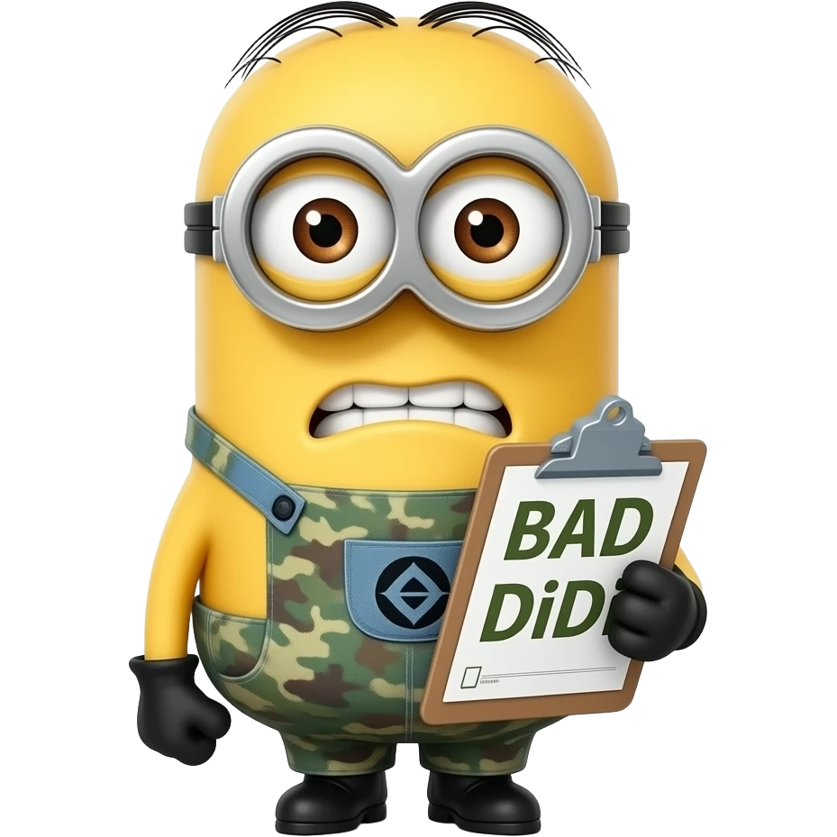 scolding  Minion in army uniform holding clipboard text BAD DiDi emoji