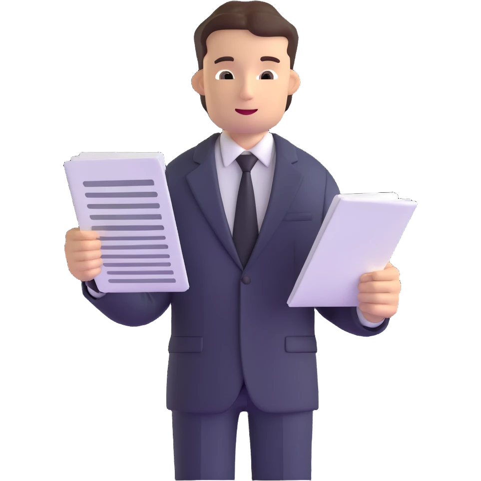 male accountant in business suit holding papers in hand emoji
