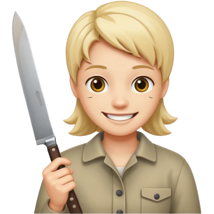 L'émoji : 😁 mais qui tien un couteau dans sa main emoji