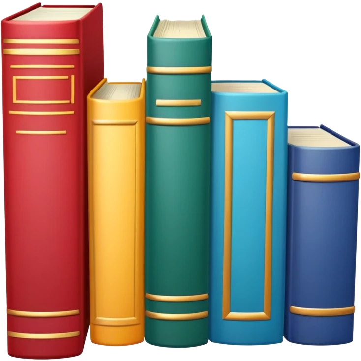 three colorful books on a shelf close-up emoji