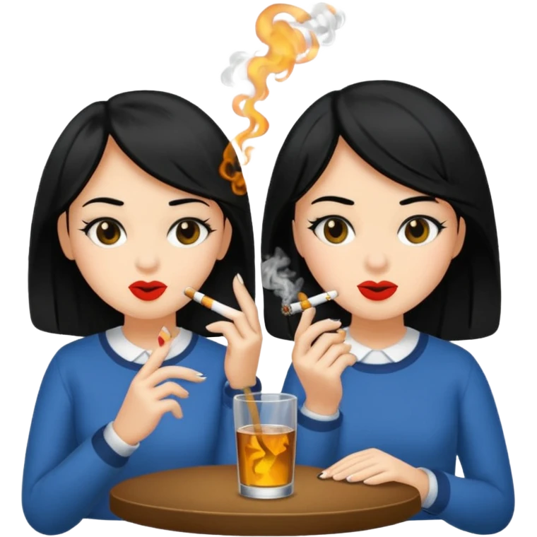 2 girls 1 smoking and 1 drinking black hair  emoji