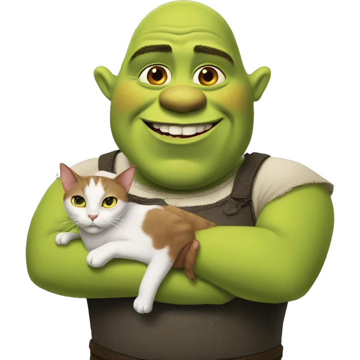 Shrek with no hair lifting a cat emoji