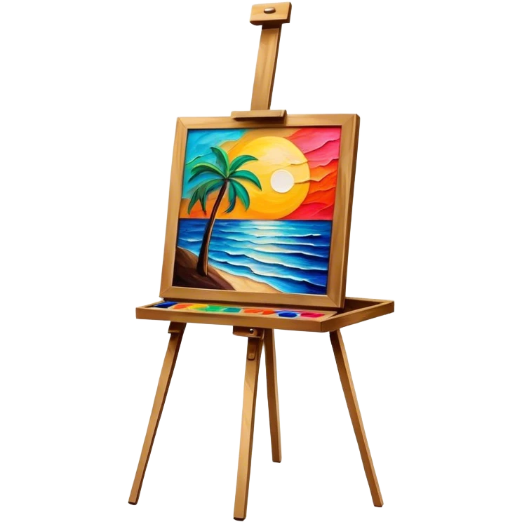 Painting on an easel, brush strokes, vibrant colors, abstract or classical style, textured effect, minimalistic, on a white background, no extra details, easel included. emoji