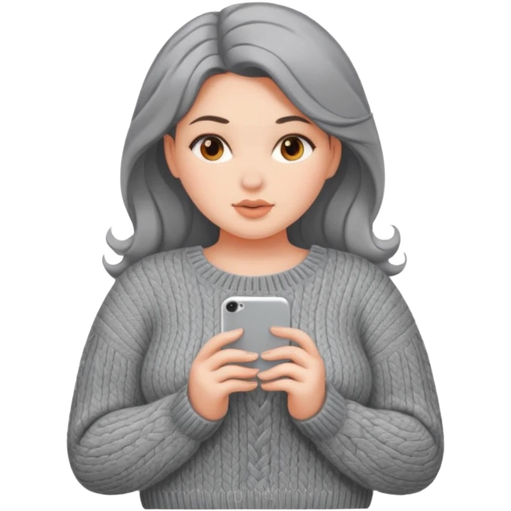 Design a woman’s grey sweater for a seductive voluptuous woman with brown wavy hair. Only design the sweater. Remove the woman emoji