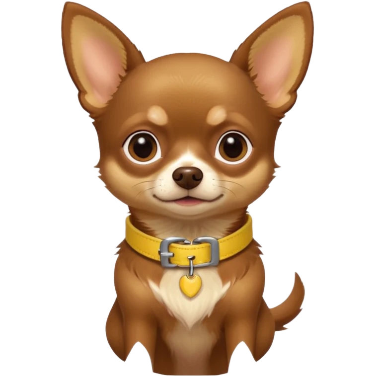 Chihuahua color chocolate con las patitas y pecho color café claro, un pequeño collar amarillo  emoji