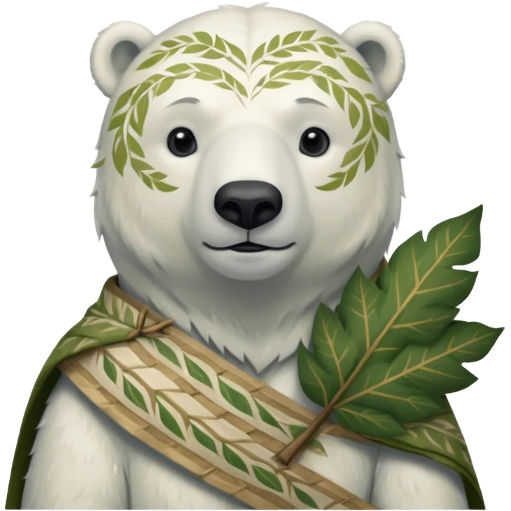 a polar bear wearing ancient leaf cloth, half body, icon emoji