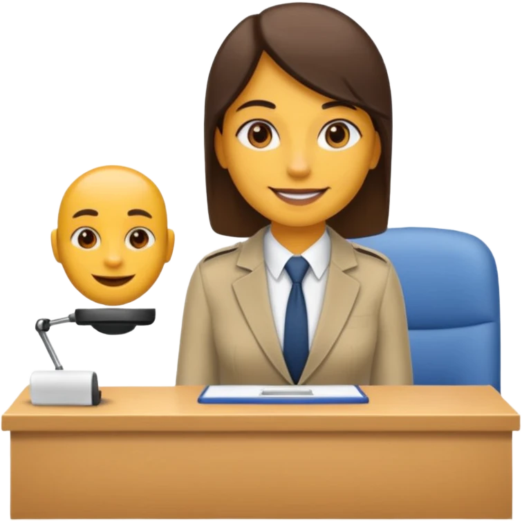un recruteur à son bureau en face d'un candidat tourné de 3/4 emoji