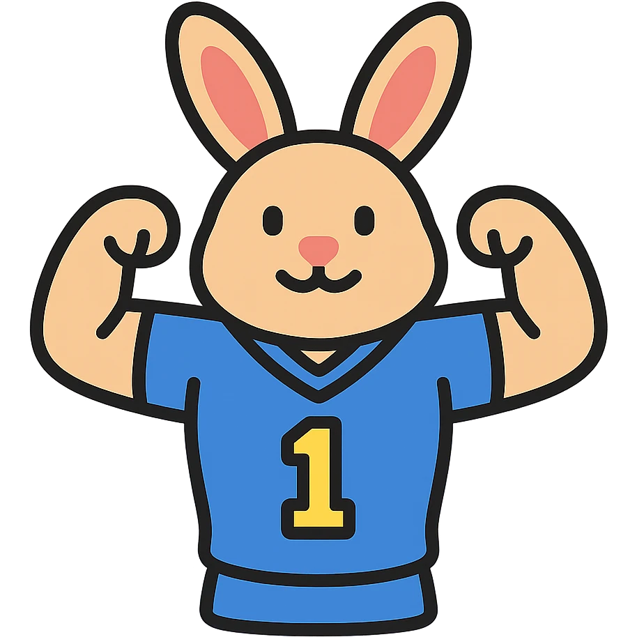 bunny mascot wearing a blue football jersey, flexing emoji