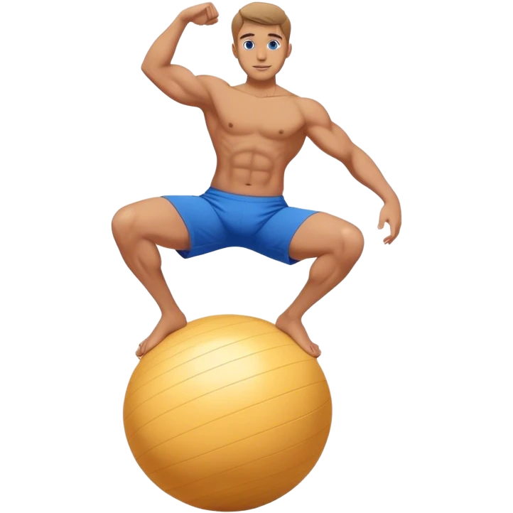 fit man with blue shorts stability ball balance emoji