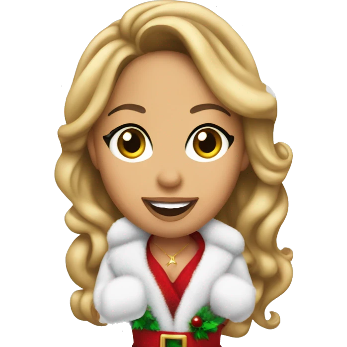 Mariah Carey wearing Christmas clothes pointing at me emoji