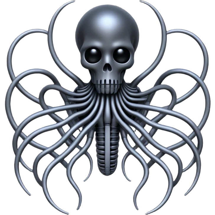 network of dark black wires and tubes forming a surreal creature, Giger-inspired emoji