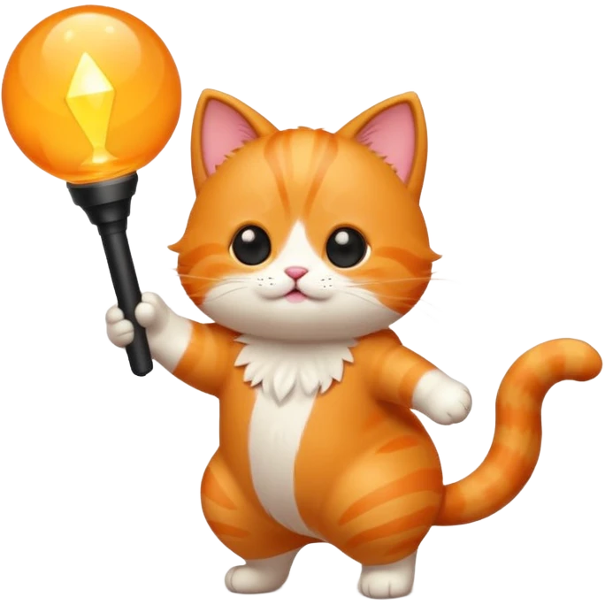 chibi cute orange cat dancing  holding a light stick emoji