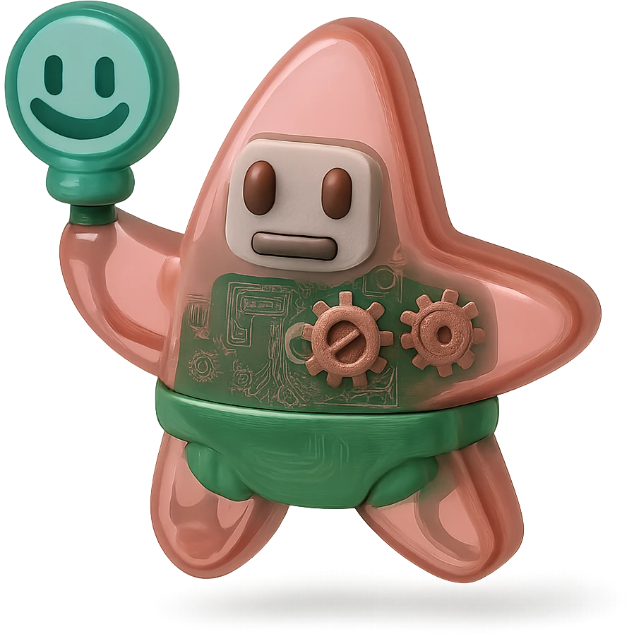 A cute robot with visible gears and circuit boards inside its translucent body emoji