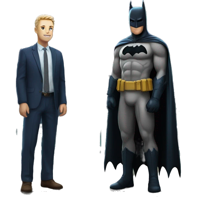 Batman standing next to a white male in front of a pier at night emoji