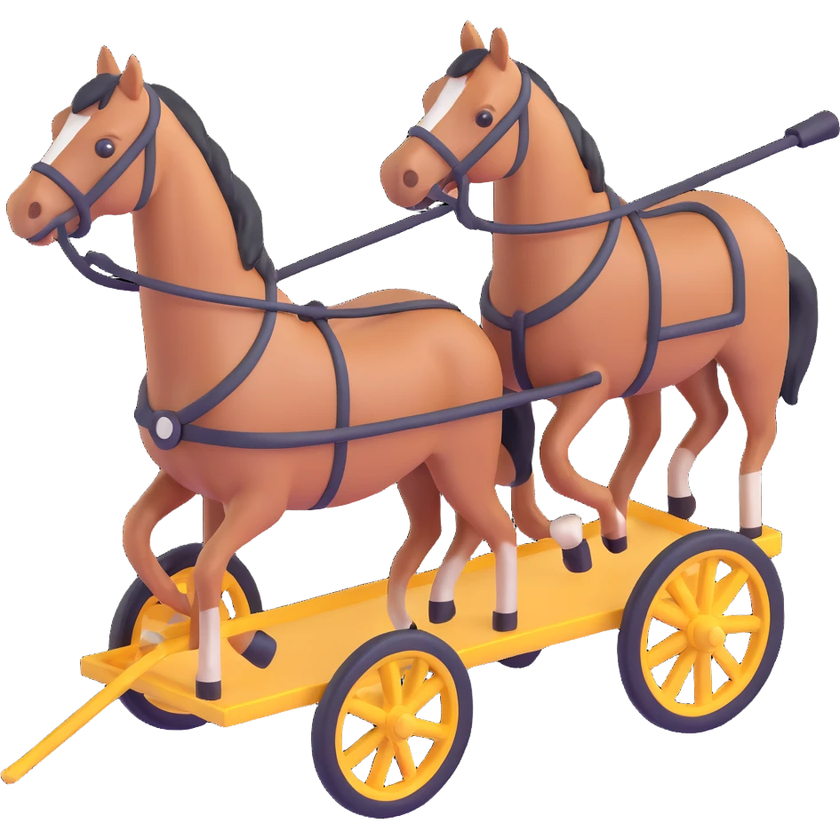 two horses pulling a cart, isometric view emoji
