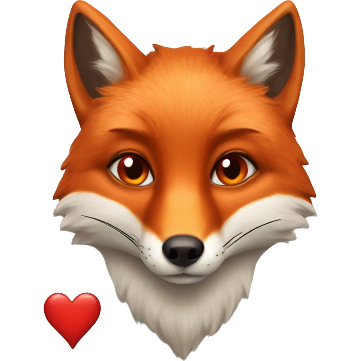 deep lush red fox face with tiny red heart instead of eyes emoji