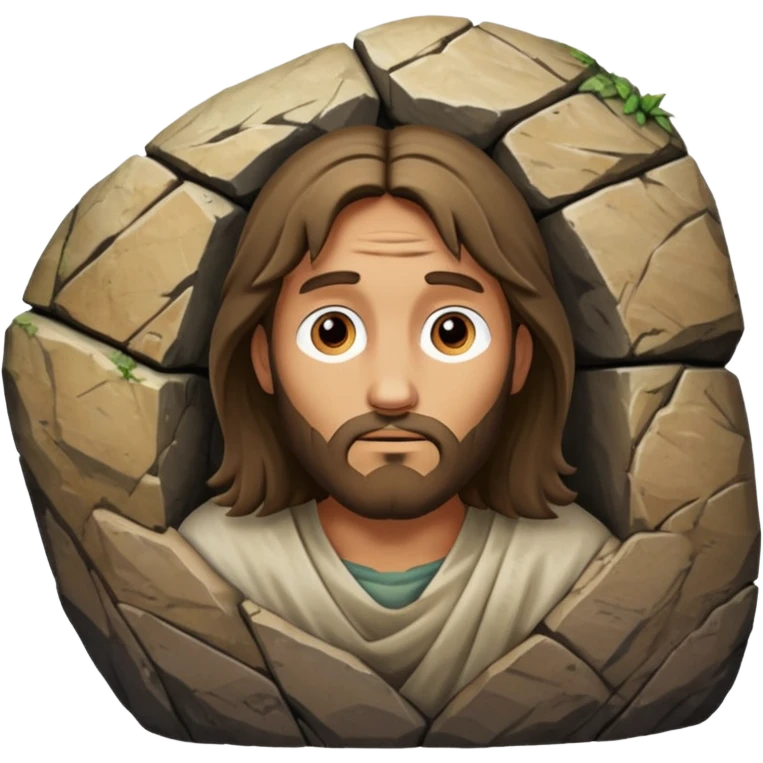 Jesus peeking his head around a large boulder  emoji