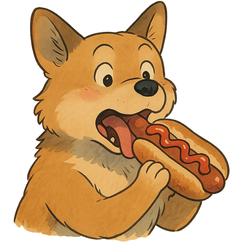 dog eating a sussy hot dog in ghibli style emoji