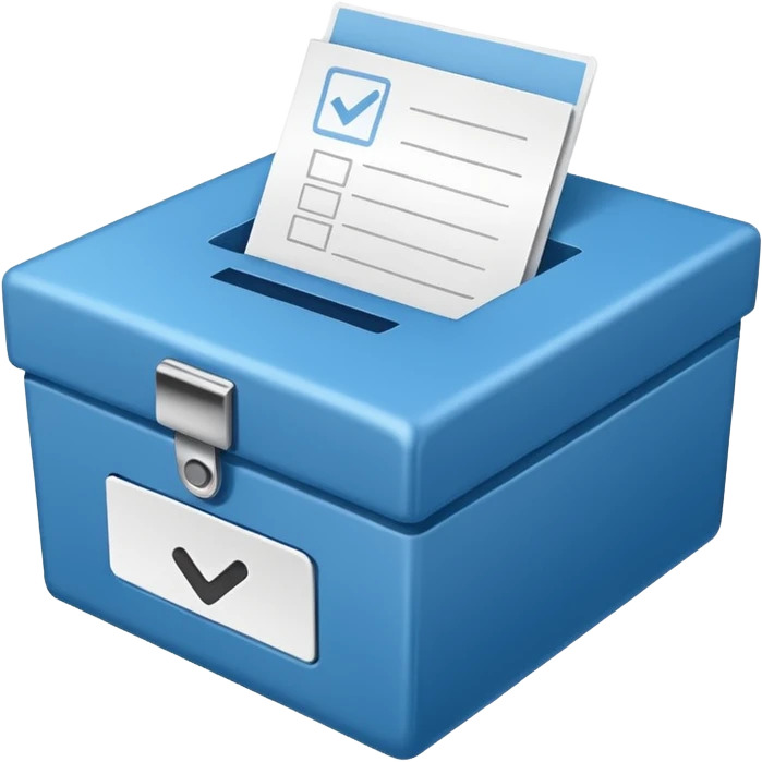 A paper blue box with a check in side emoji