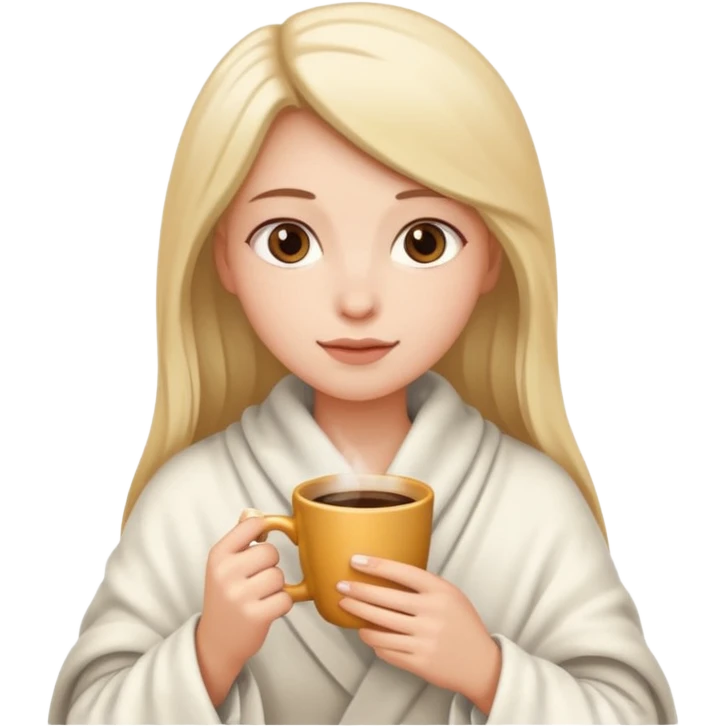 A girl wearing a white blanket over her, with a coffee in hand emoji