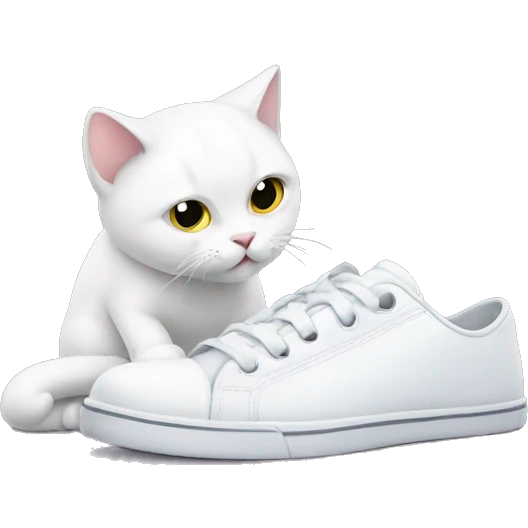 a white cat cleans shoes emoji