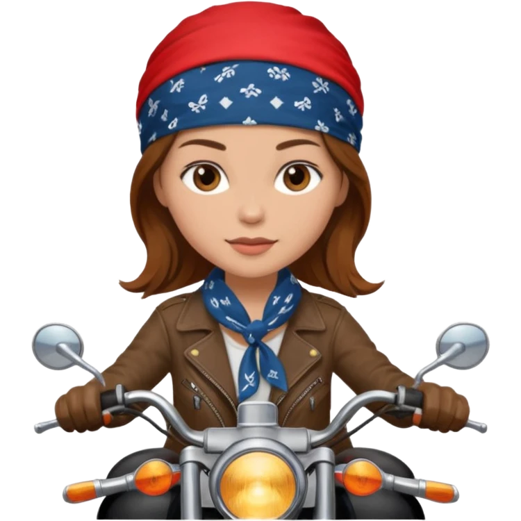 Put Kate on a motorcycle in a bandana brown hair emoji