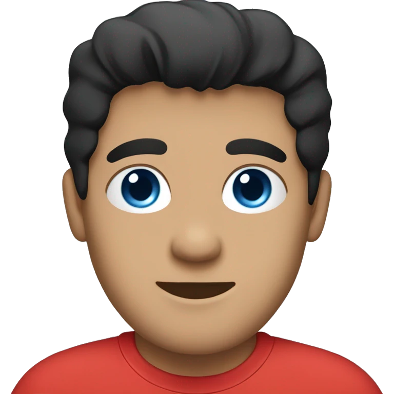 man, red t-shirt, black hair, light skin, blue eyes emoji