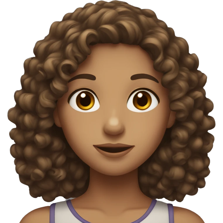 Girl with 2c curly brown hair and brown eyes emoji
