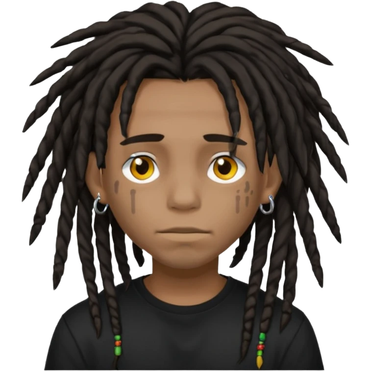 Dark-haired boy with medium-sized dreadlocks that cover part of his face and piercings emoji