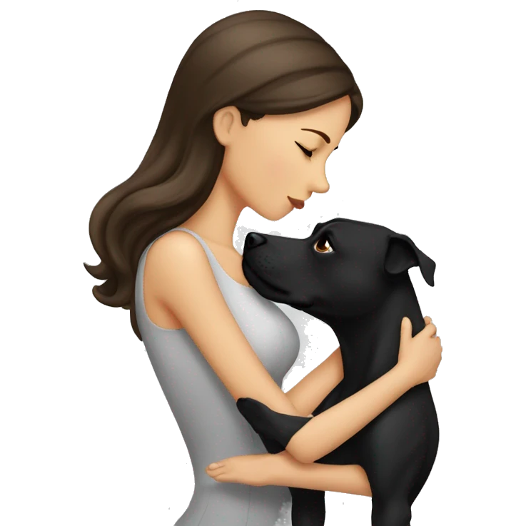 Brunette kissing big black pitbull dog emoji
