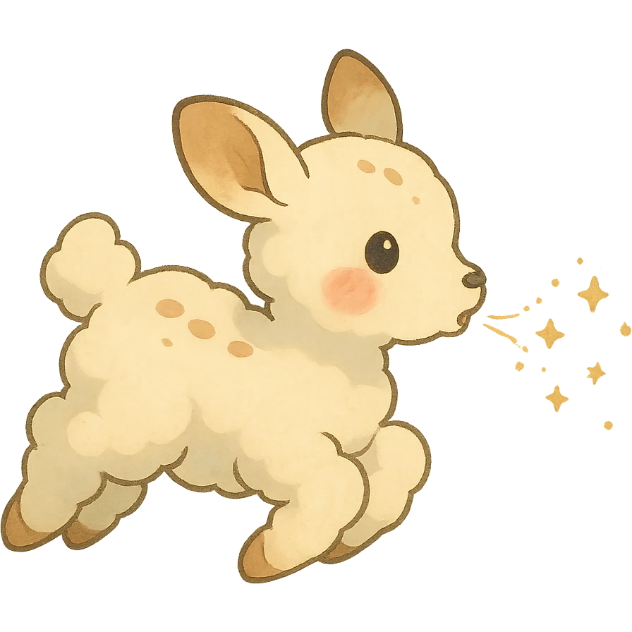 soft vanilla cloud doe with rosy cheeks, floating and blowing sparkles, ghibli style emoji