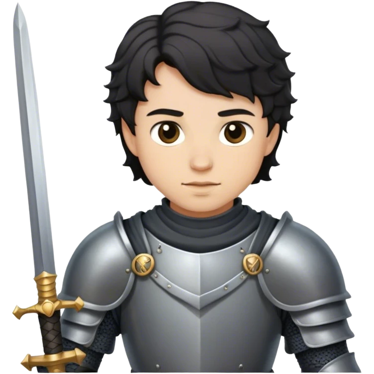 knight with sword. black wavy short hair emoji
