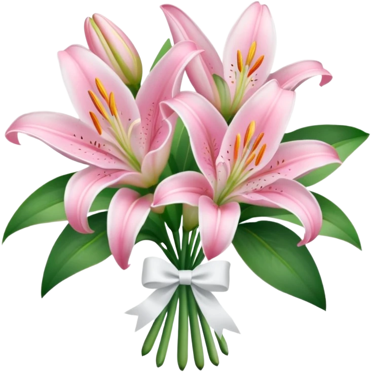bouquet of baby pink lilies with white bow emoji